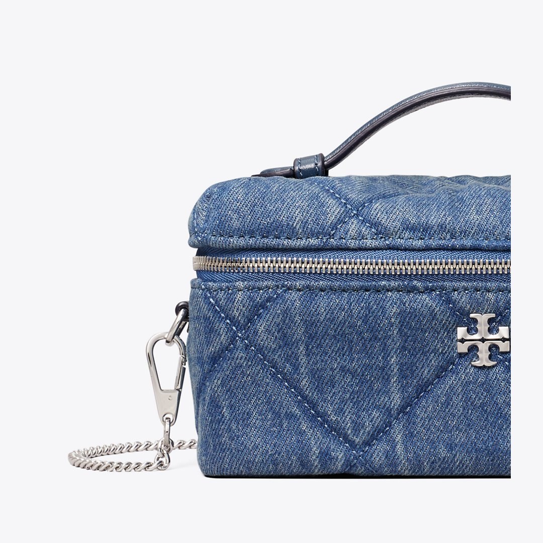 Tory Burch Kira Diamond Quilt Denim Vanity Case Blue