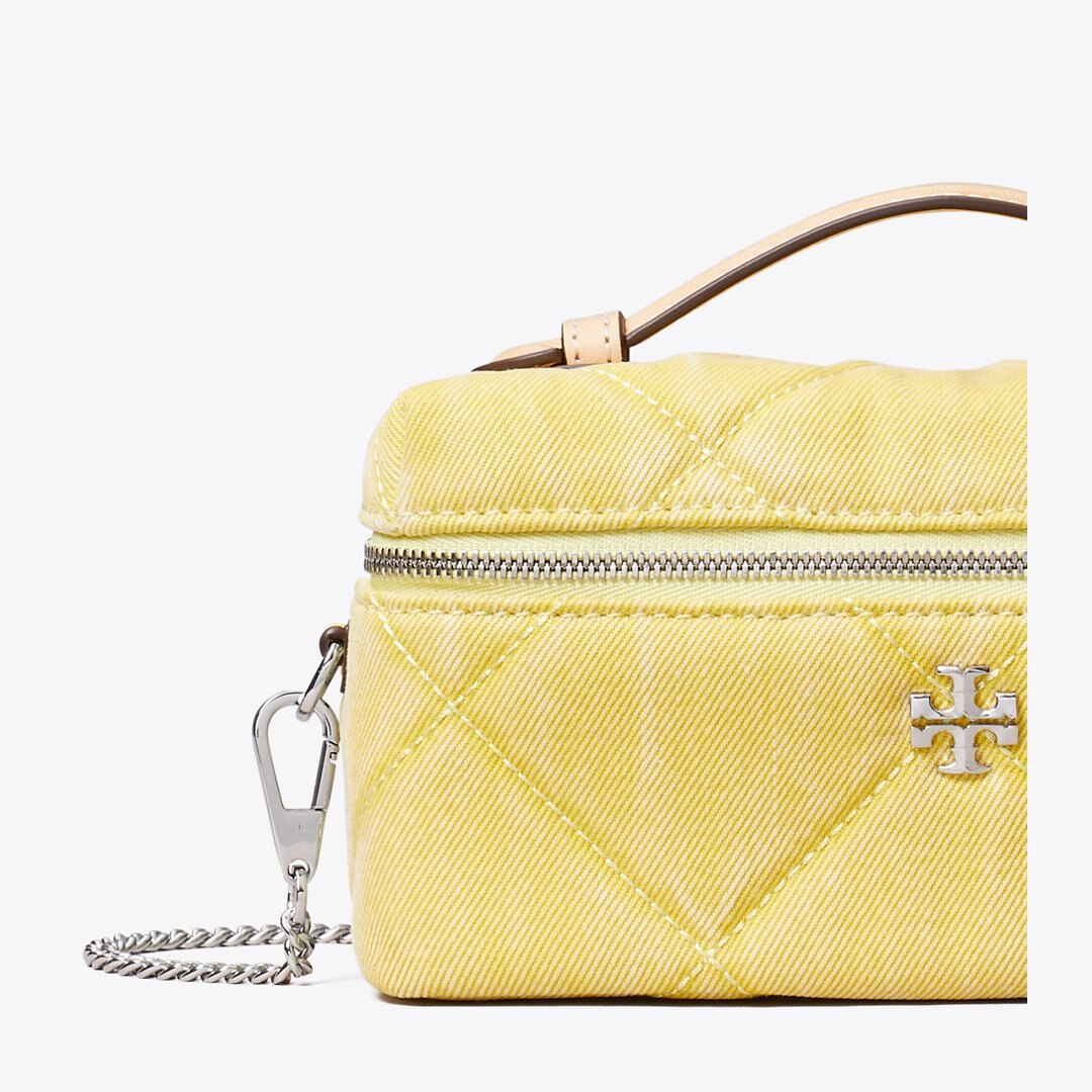 Tory Burch Kira Diamond Quilt Denim Vanity Case Yellow