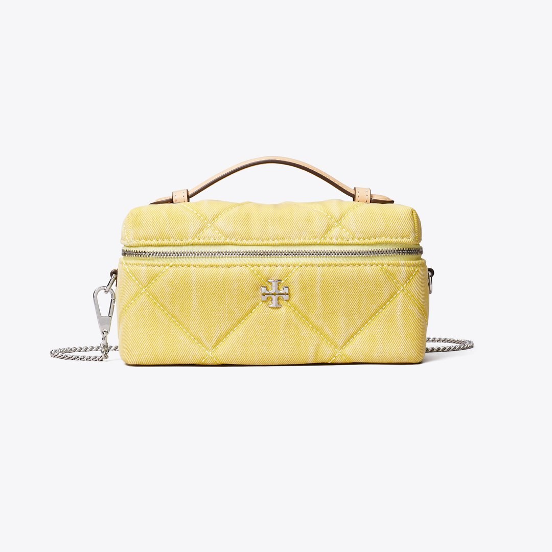 Tory Burch Kira Diamond Quilt Denim Vanity Case Yellow