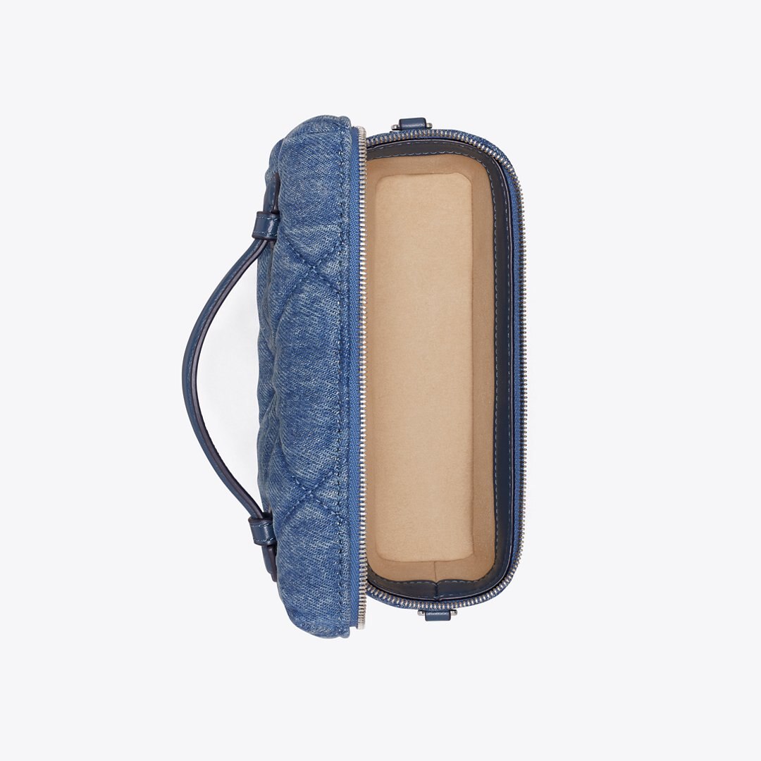 Tory Burch Kira Diamond Quilt Denim Vanity Case Blue