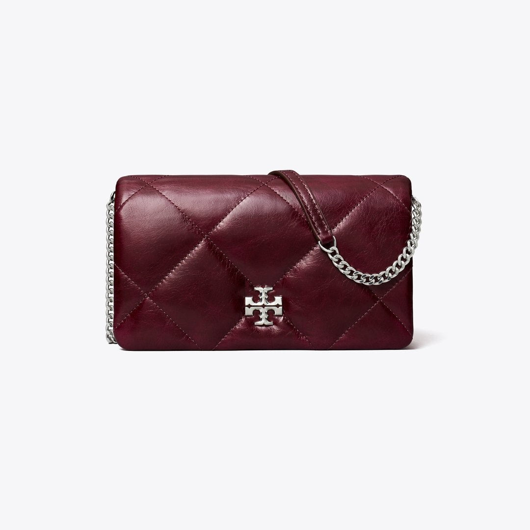 Tory Burch Kira Diamond Quilt Distressed Crossbody Dark Carmine