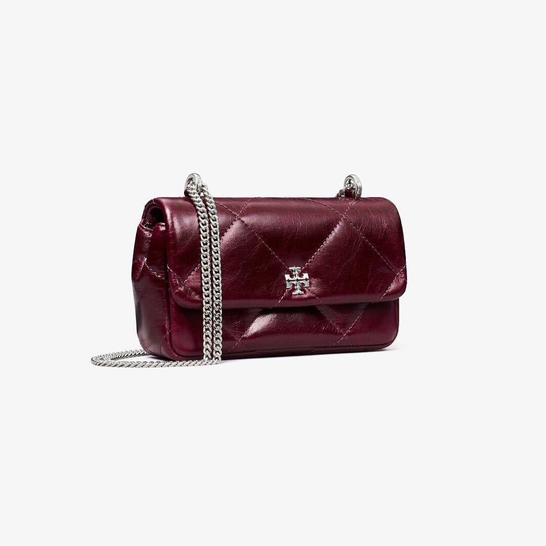 Tory Burch Kira Diamond Quilt Distressed Mini Flap Bag Dark Carmine