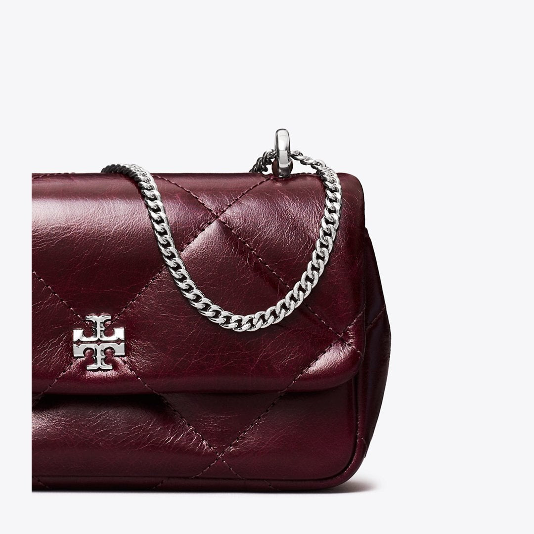 Tory Burch Kira Diamond Quilt Distressed Mini Flap Bag Dark Carmine