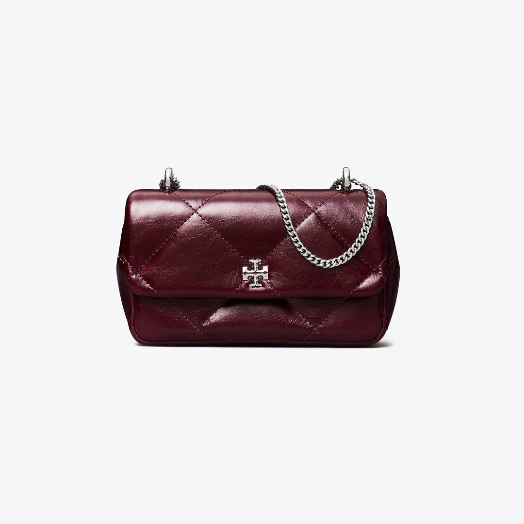 Tory Burch Kira Diamond Quilt Distressed Mini Flap Bag Dark Carmine