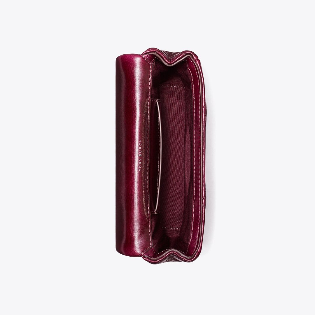 Tory Burch Kira Diamond Quilt Distressed Mini Flap Bag Dark Carmine