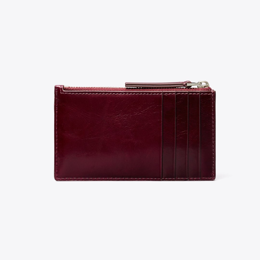Tory Burch Kira Diamond Quilt Distressed Zip Card Case Dark Carmine
