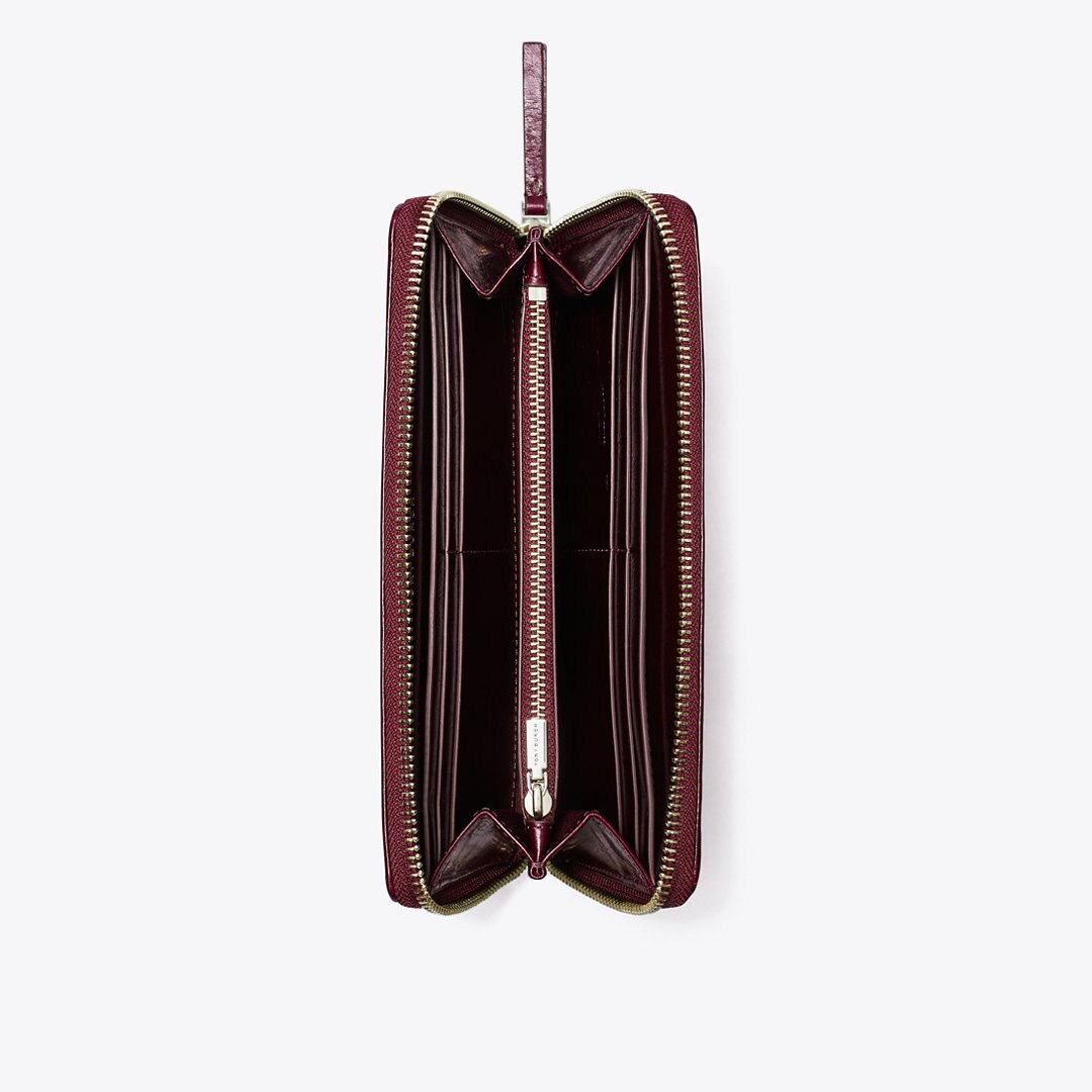 Tory Burch Kira Diamond Quilt Distressed Zip Continental Wallet Dark Carmine