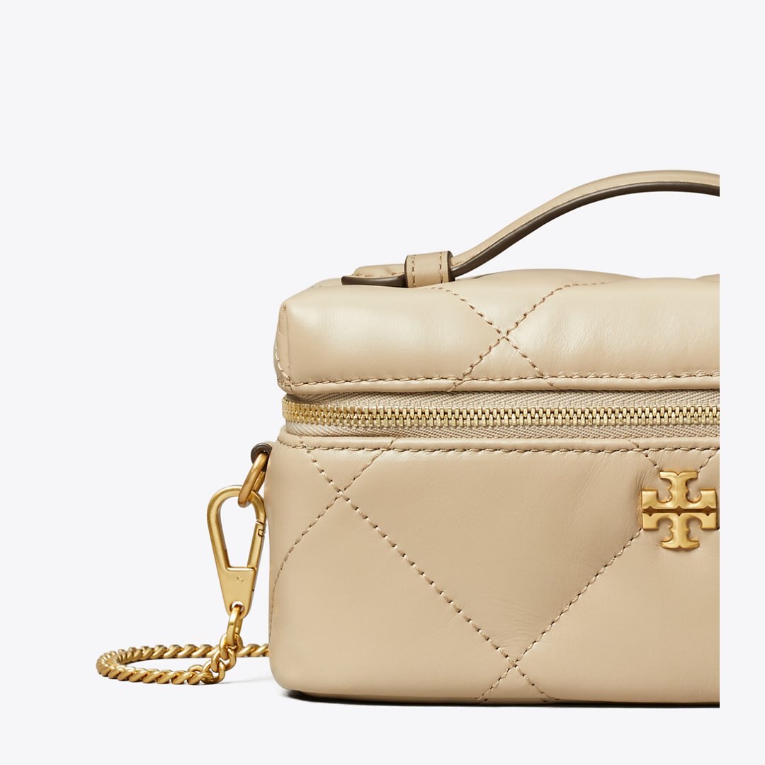Tory Burch Kira Diamond Quilt East-West Vanity Case Light Stone