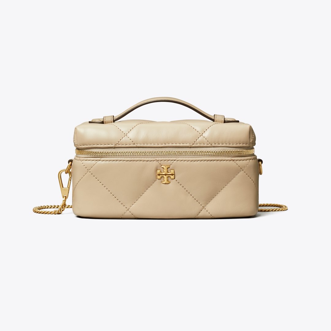 Tory Burch Kira Diamond Quilt East-West Vanity Case Light Stone