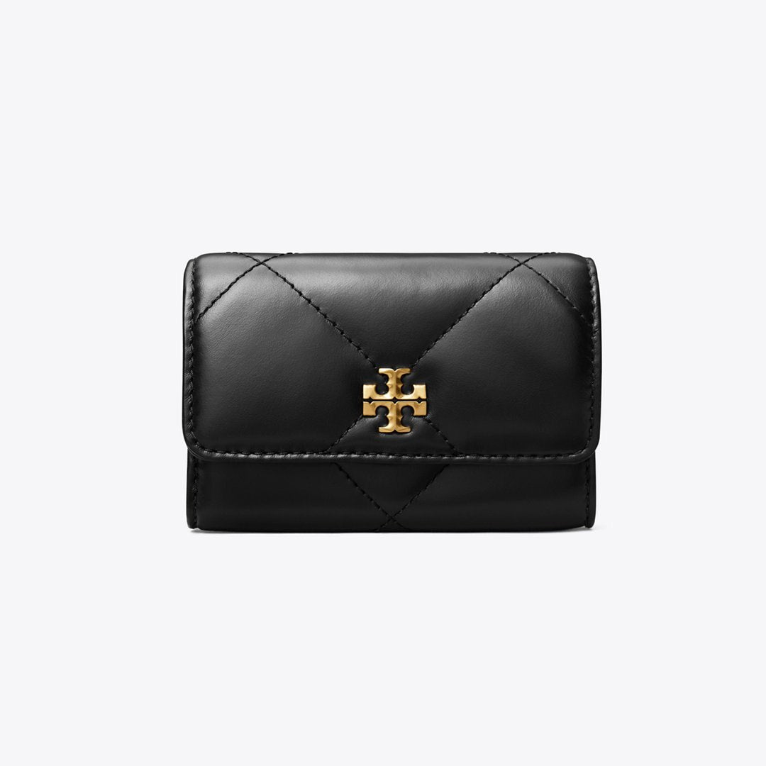 Tory Burch Kira Diamond Quilt Flap Card Case Black