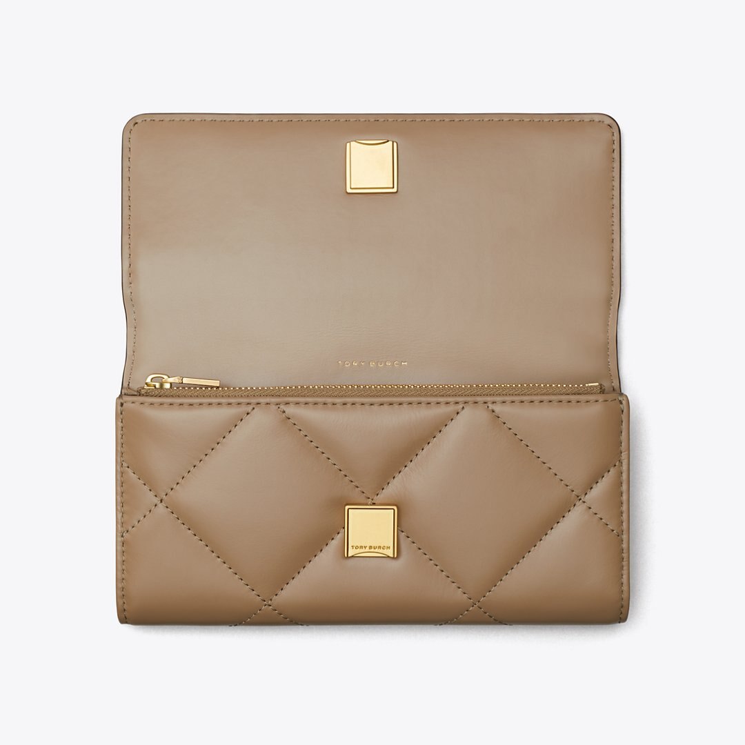 Tory Burch Kira Diamond Quilt Flap Wallet Taupe Oak