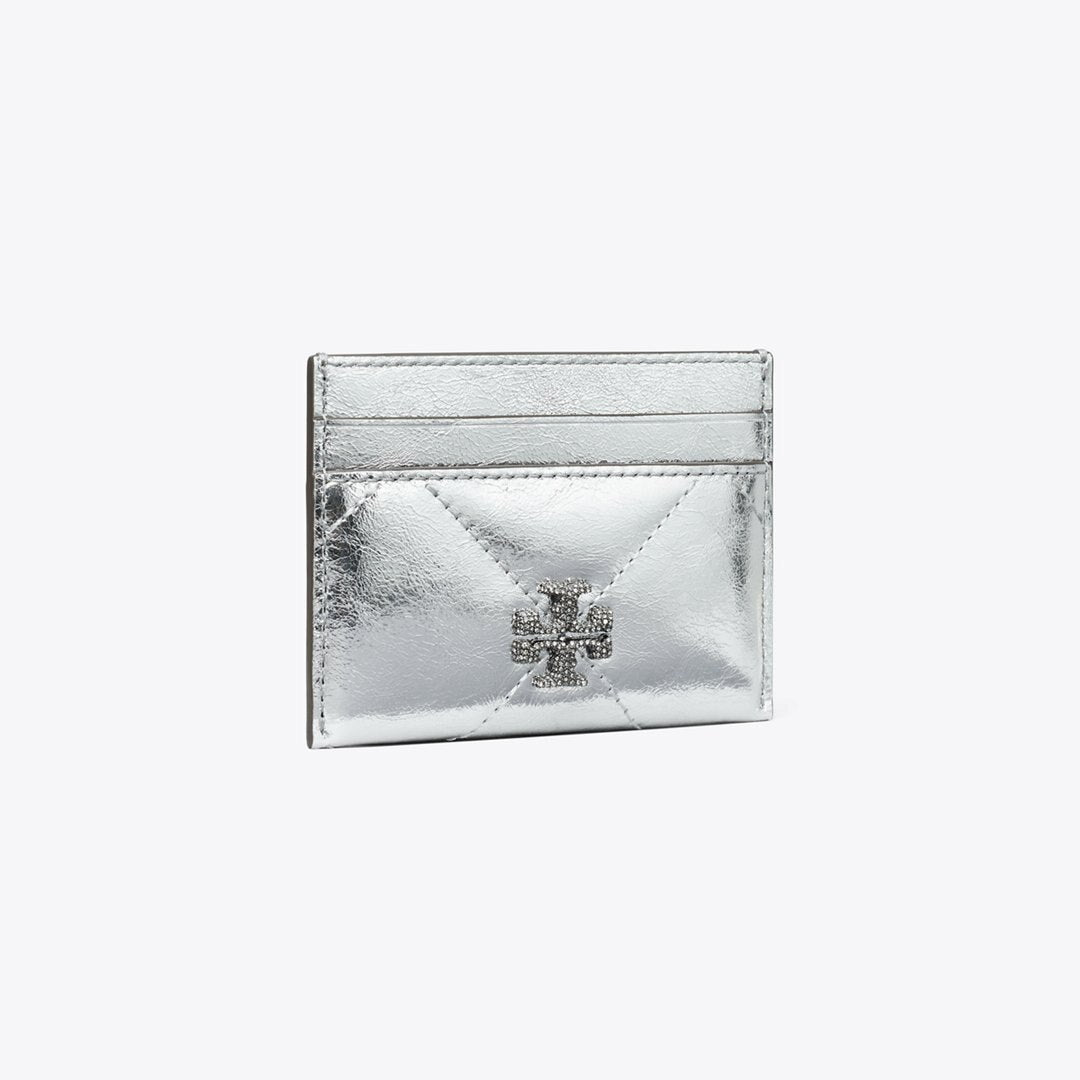 Tory Burch Kira Diamond Quilt Metallic Card Case Silver