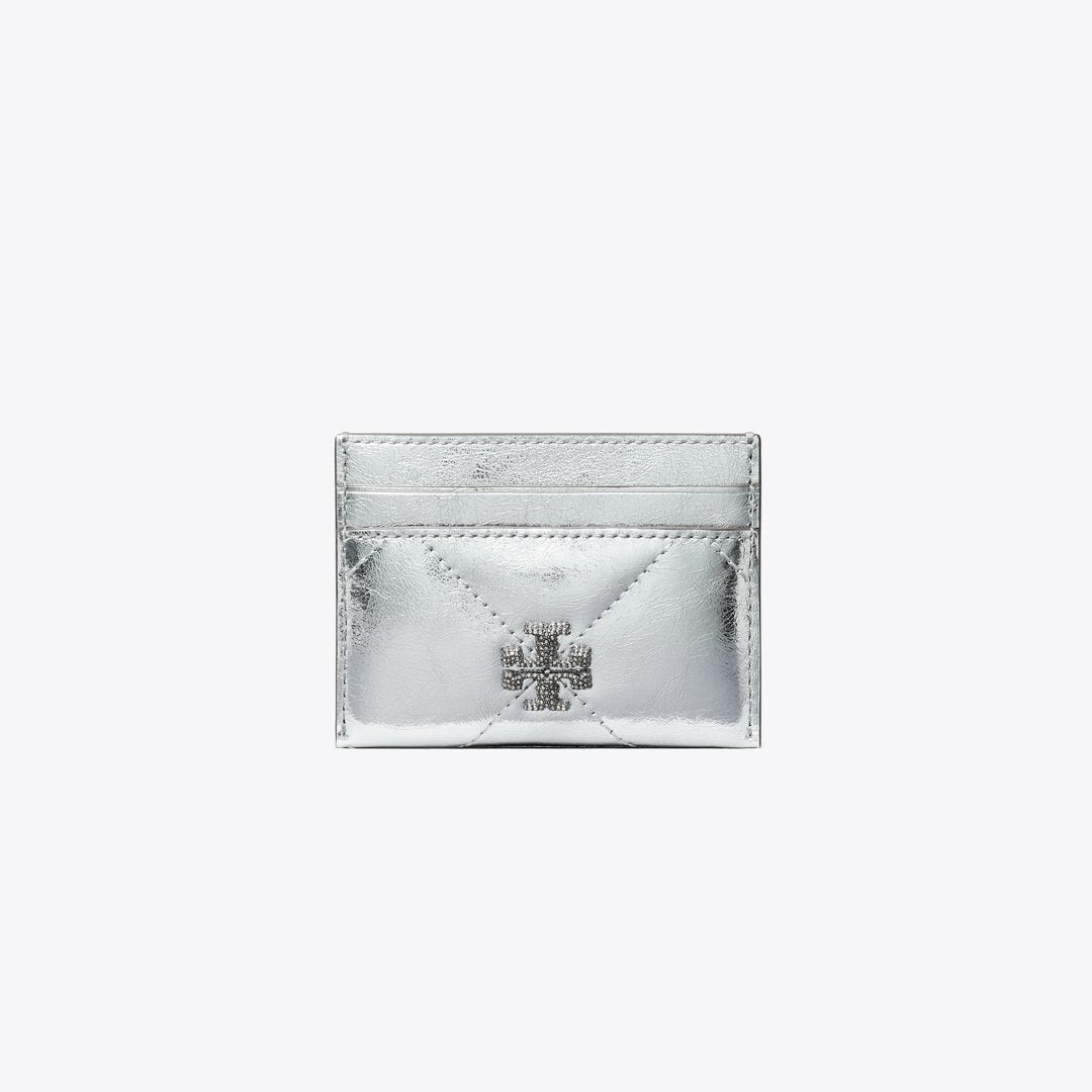 Tory Burch Kira Diamond Quilt Metallic Card Case Silver
