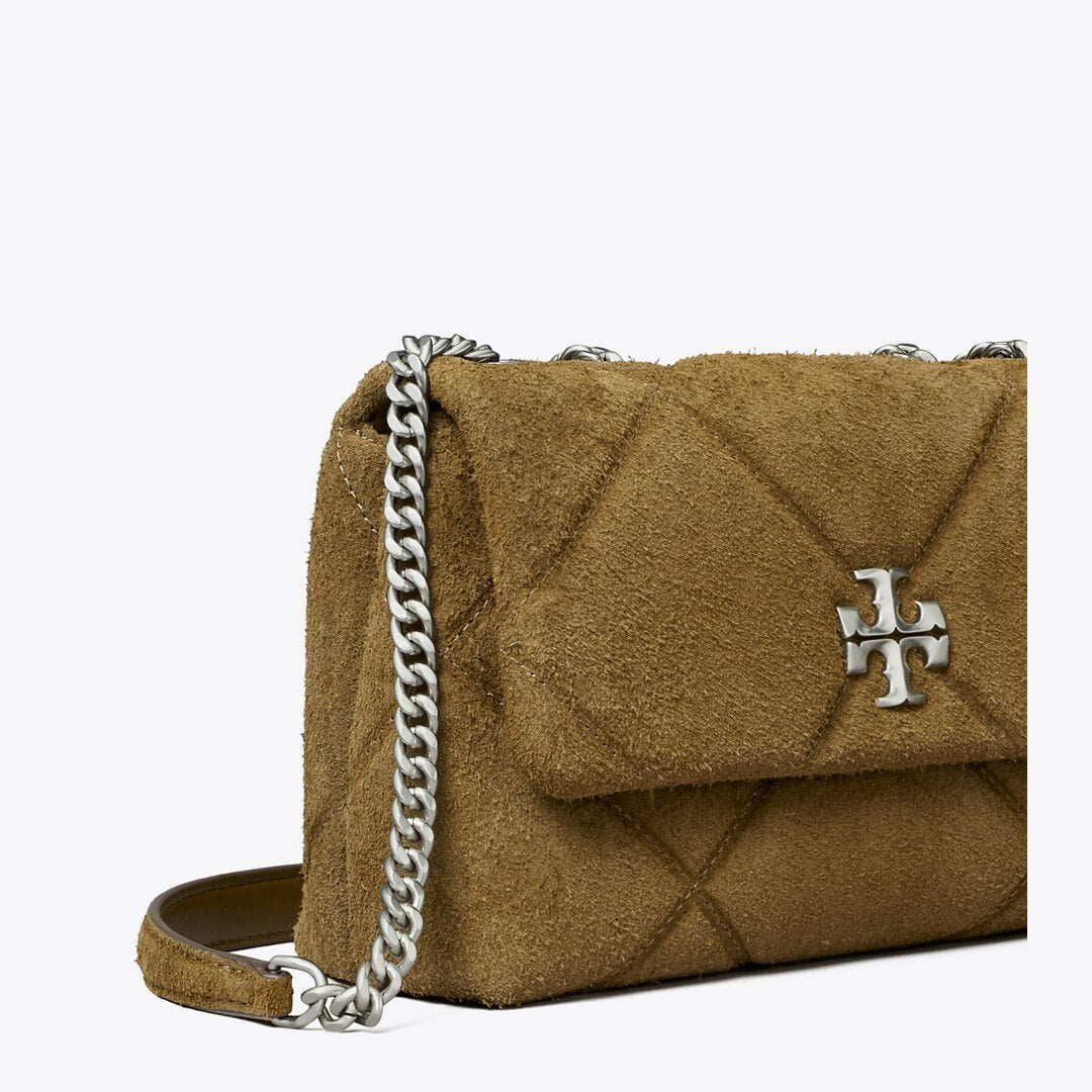 Tory Burch Kira Diamond Quilt Suede Shoulder Bag Deep Olive