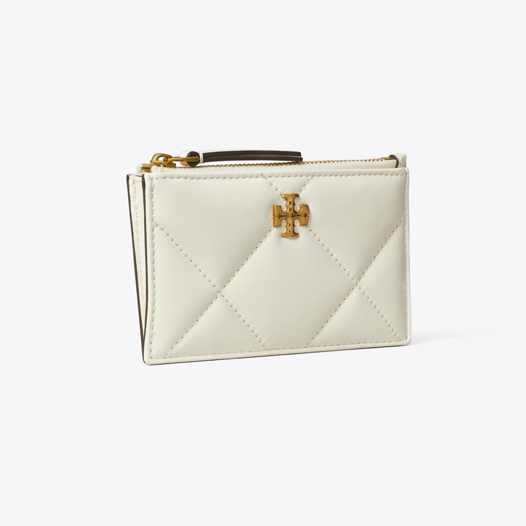 Tory Burch Kira Diamond Quilt Zip Card Case Warm White