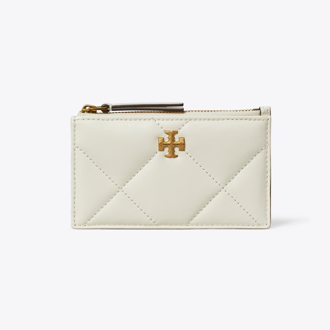Tory Burch Kira Diamond Quilt Zip Card Case Warm White