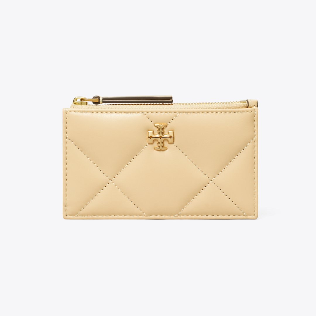 Tory Burch Kira Diamond Quilt Zip Card Case Vanilla Soft Serve