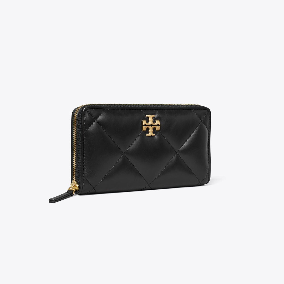 Tory Burch Kira Diamond Quilt Zip Continental Wallet Black