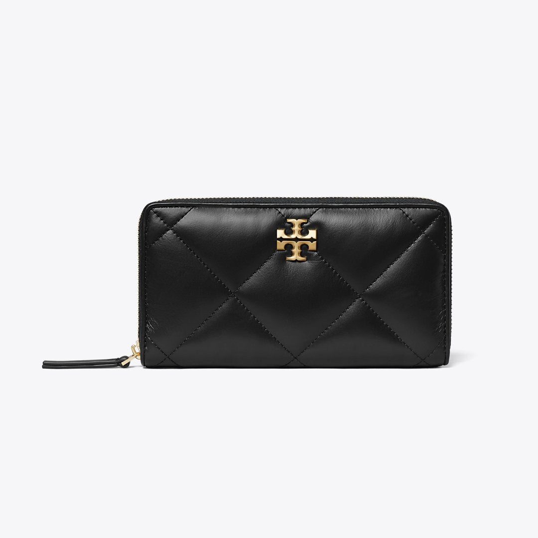 Tory Burch Kira Diamond Quilt Zip Continental Wallet Black