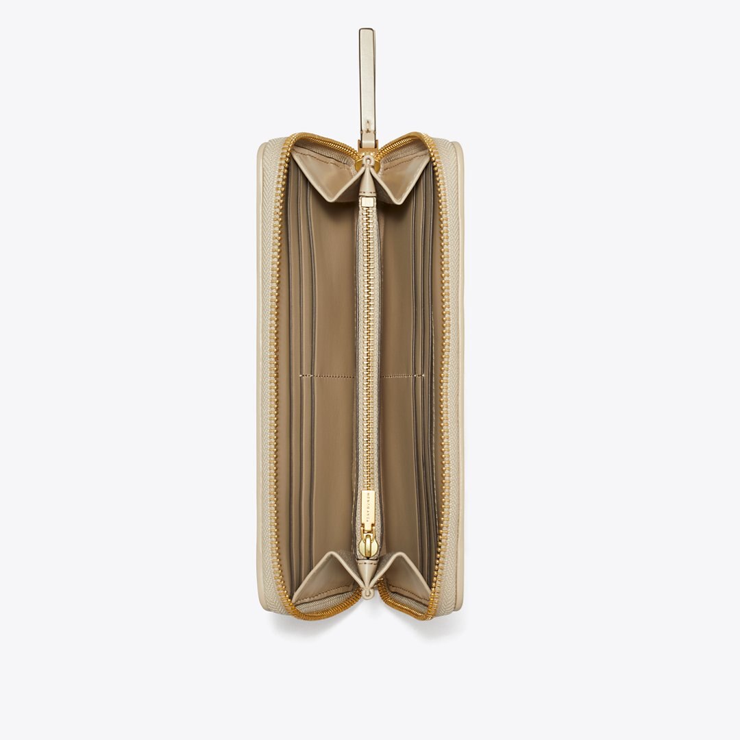 Tory Burch Kira Diamond Quilt Zip Continental Wallet Light Stone