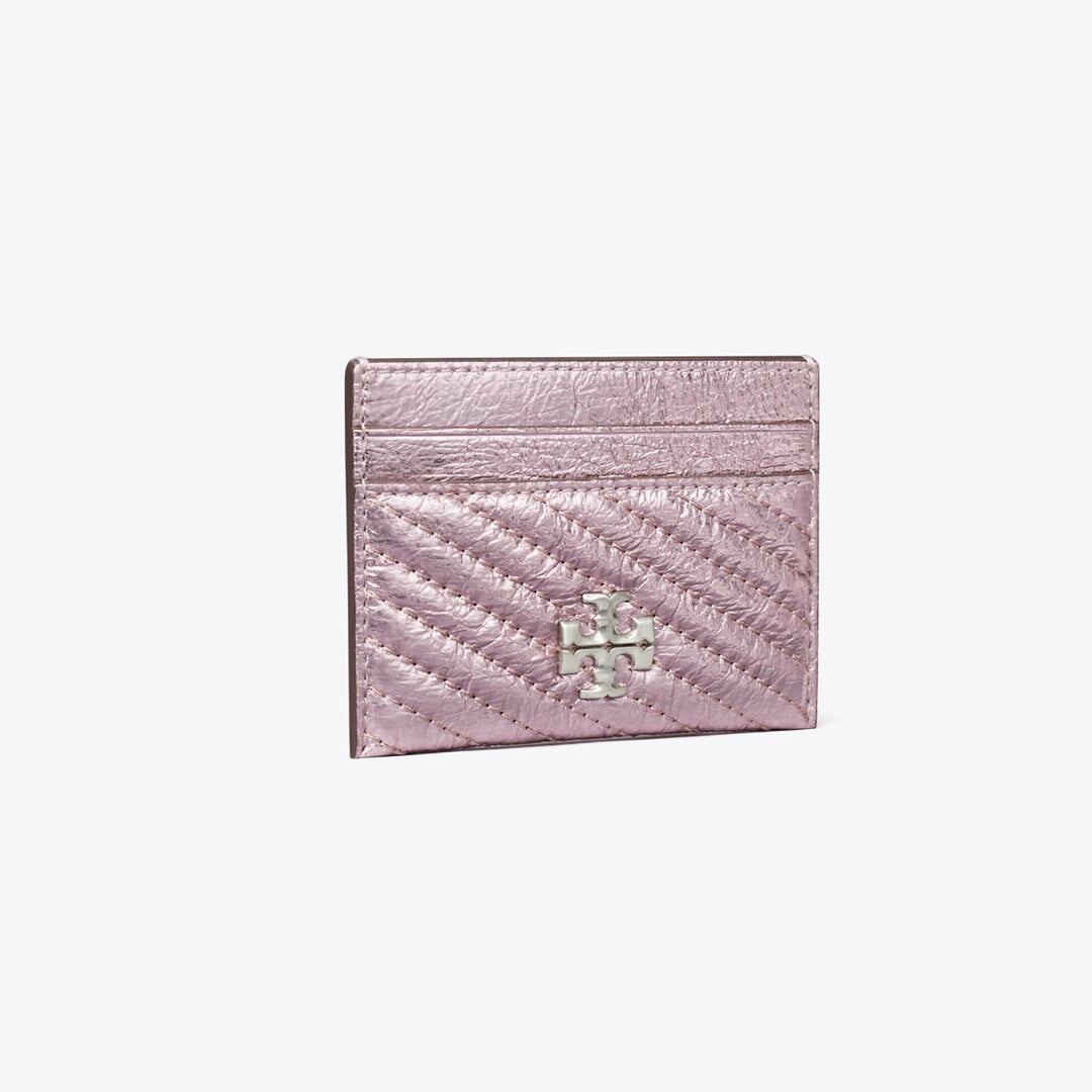 Tory Burch Kira Moto Quilt Metallic Card Case Sparkle Pink