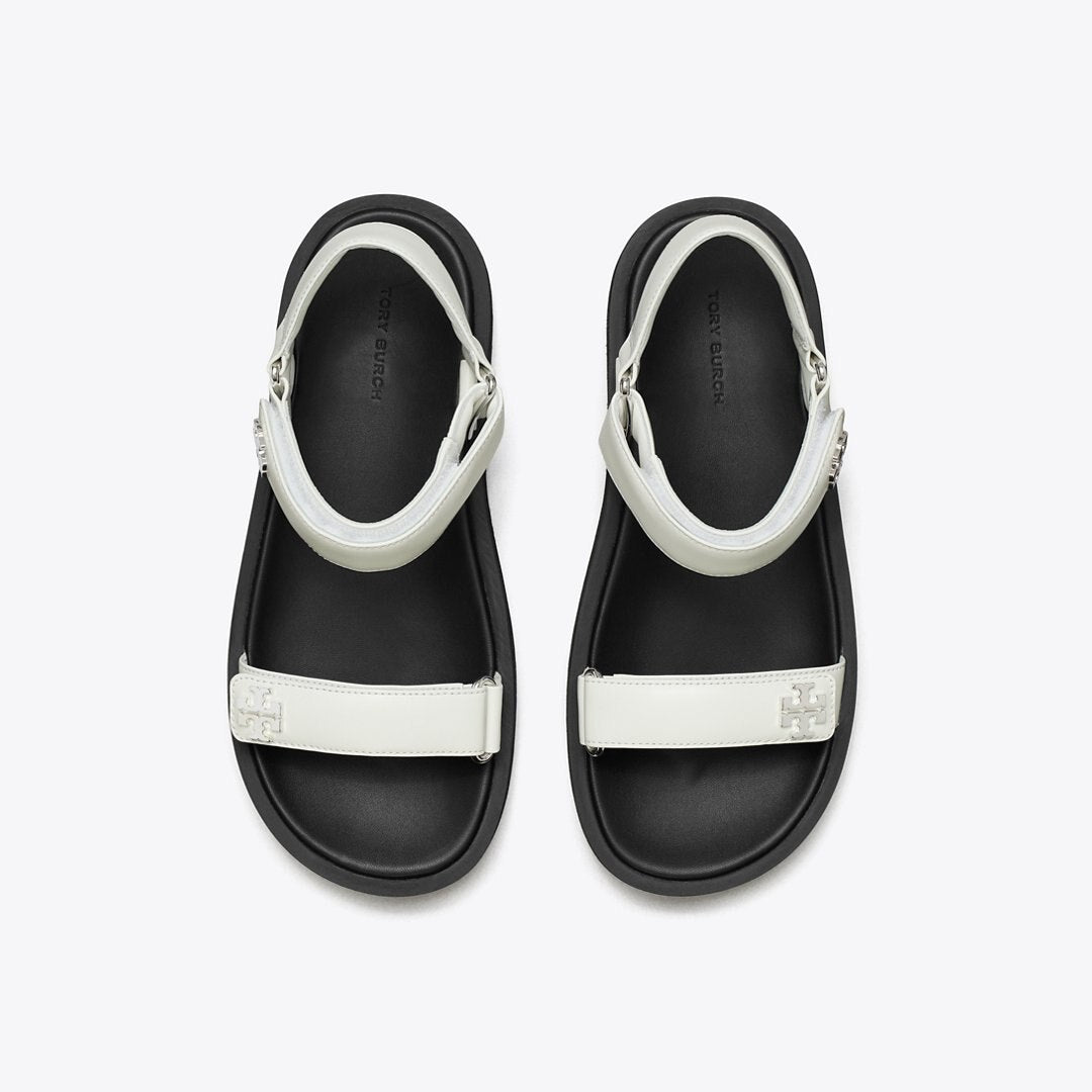 Tory Burch Kira Sport Slim Sandal WHITE / PERFECT BLACK / SILVER