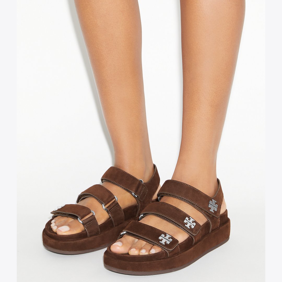 Tory Burch Kira Sport Triple-Strap Sandal DARK COCOA / SILVER