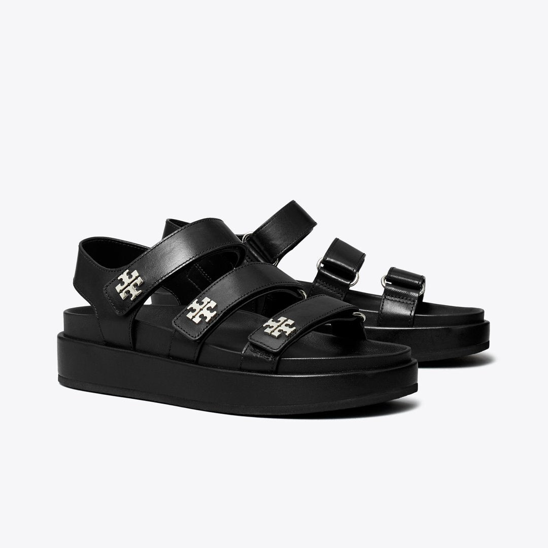 Tory Burch Kira Sport Triple-Strap Sandal PERFECT BLACK / SILVER