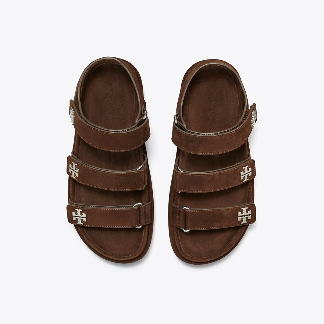 Tory Burch Kira Sport Triple-Strap Sandal DARK COCOA / SILVER