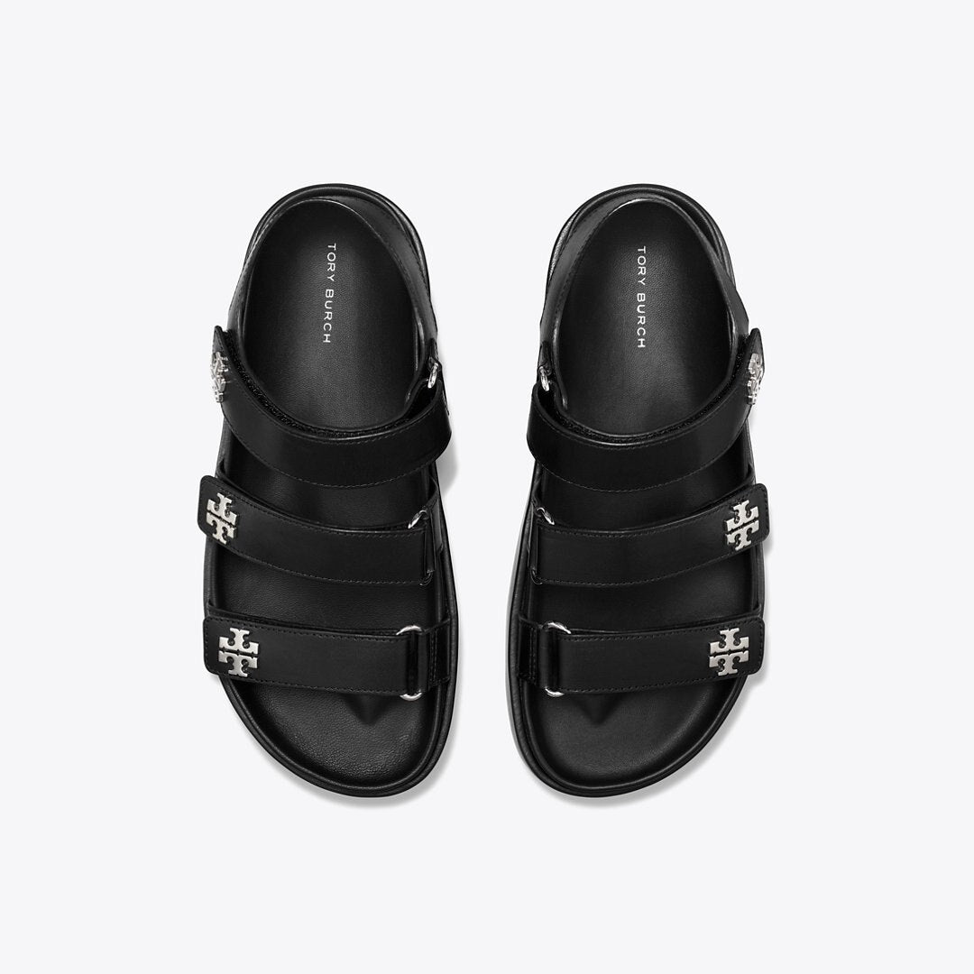 Tory Burch Kira Sport Triple-Strap Sandal PERFECT BLACK / SILVER