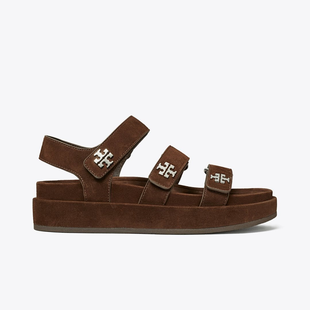 Tory Burch Kira Sport Triple-Strap Sandal DARK COCOA / SILVER