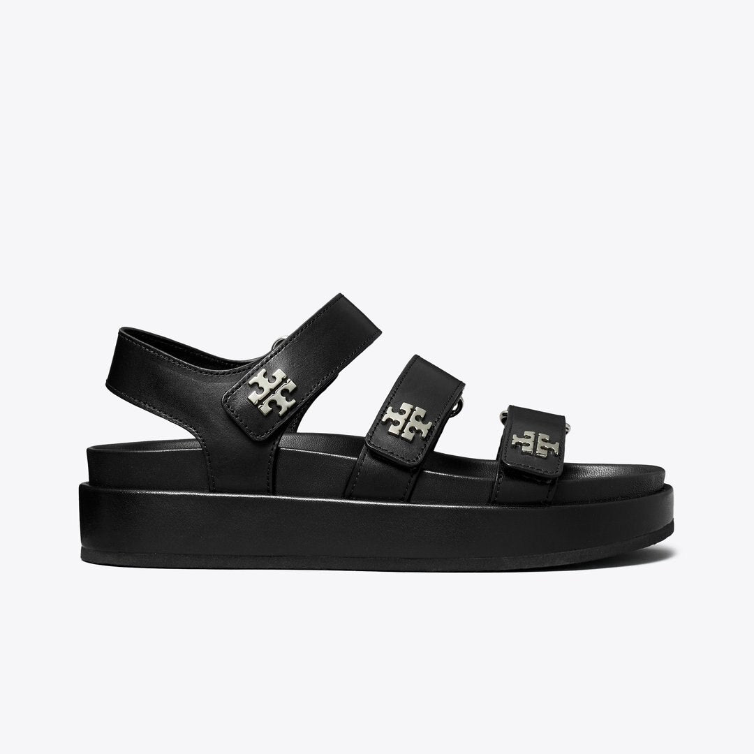 Tory Burch Kira Sport Triple-Strap Sandal PERFECT BLACK / SILVER