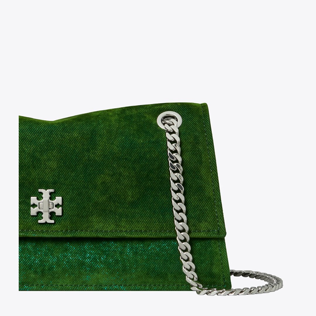 Tory Burch Kira Turnlock Flocked Shoulder Bag Soft Emerald