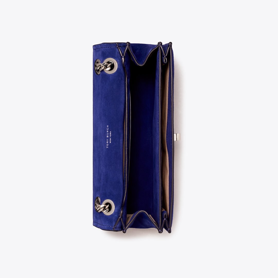 Tory Burch Kira Turnlock Suede Shoulder Bag Ballpoint Blue