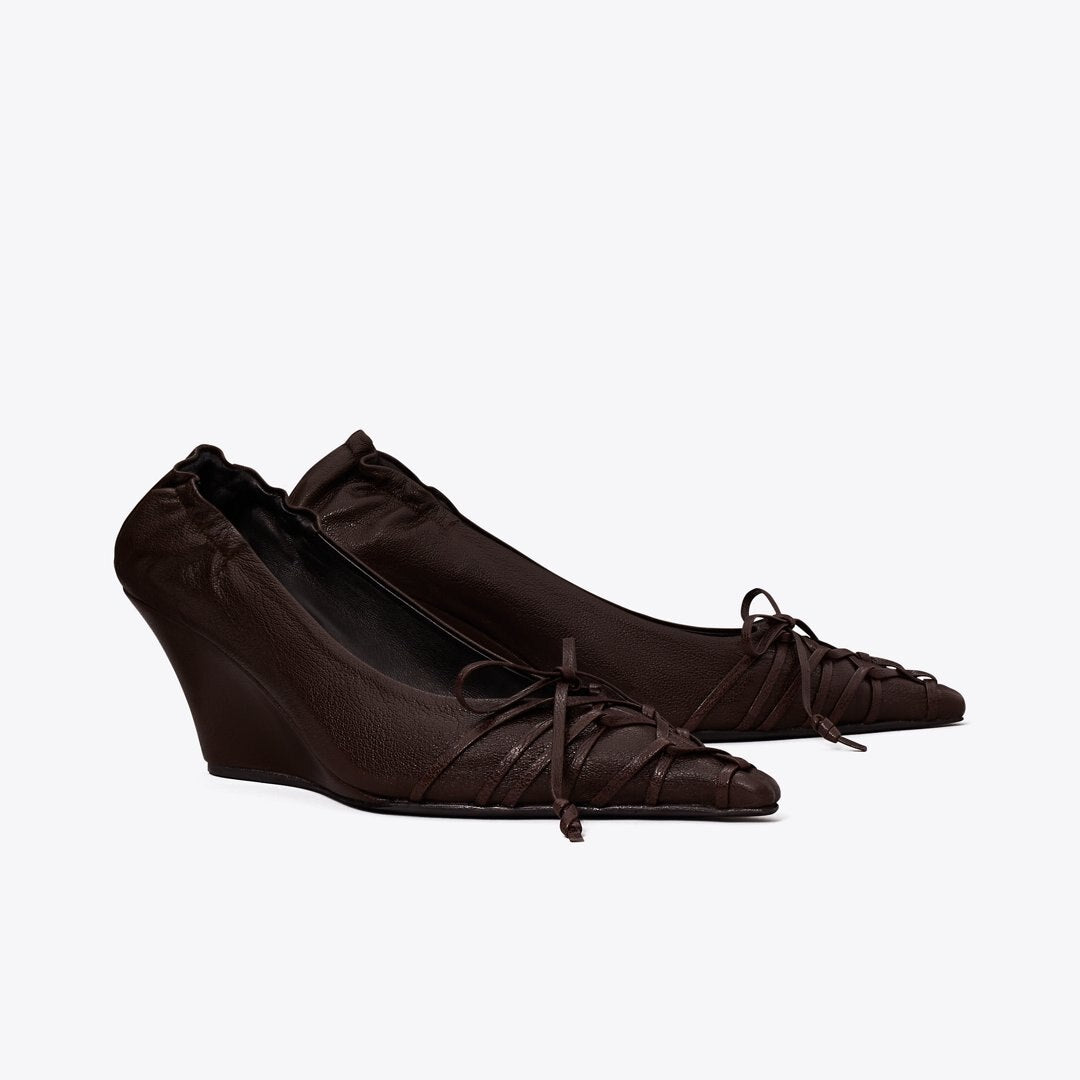 Tory Burch Lace-Up Wedge SEAL BROWN