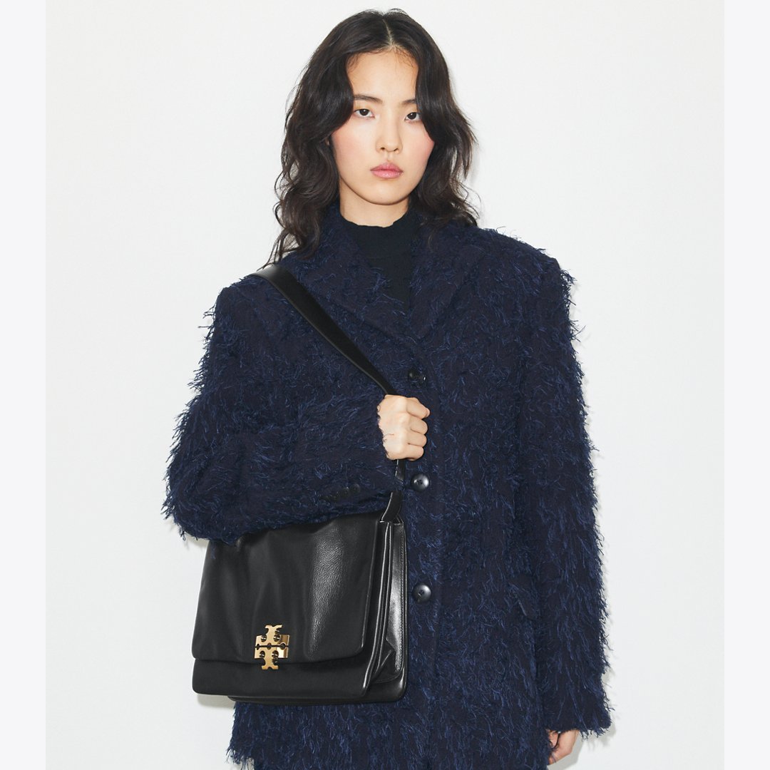 Tory Burch Large Charlie Runway Shoulder Bag BLACK/GOLD