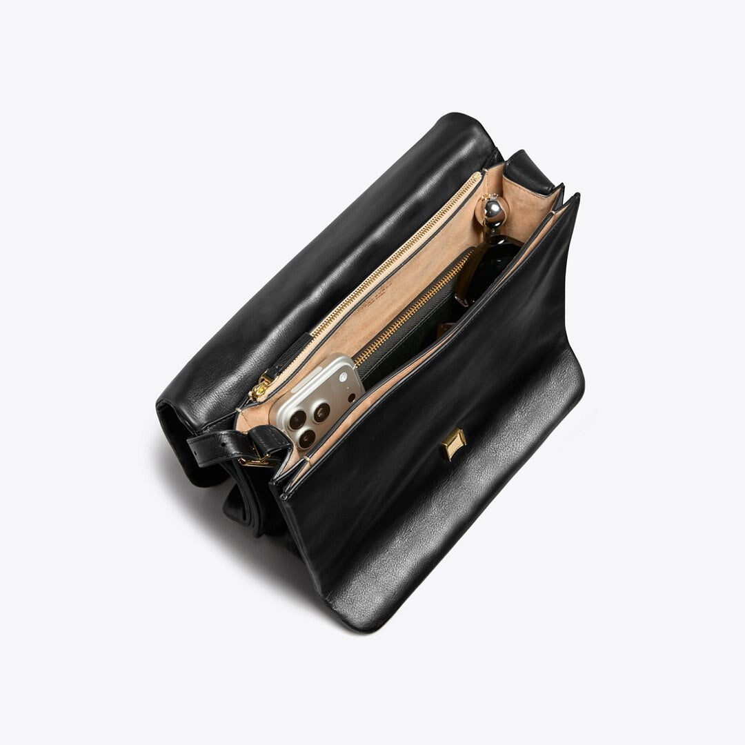 Tory Burch Large Charlie Runway Shoulder Bag BLACK/GOLD