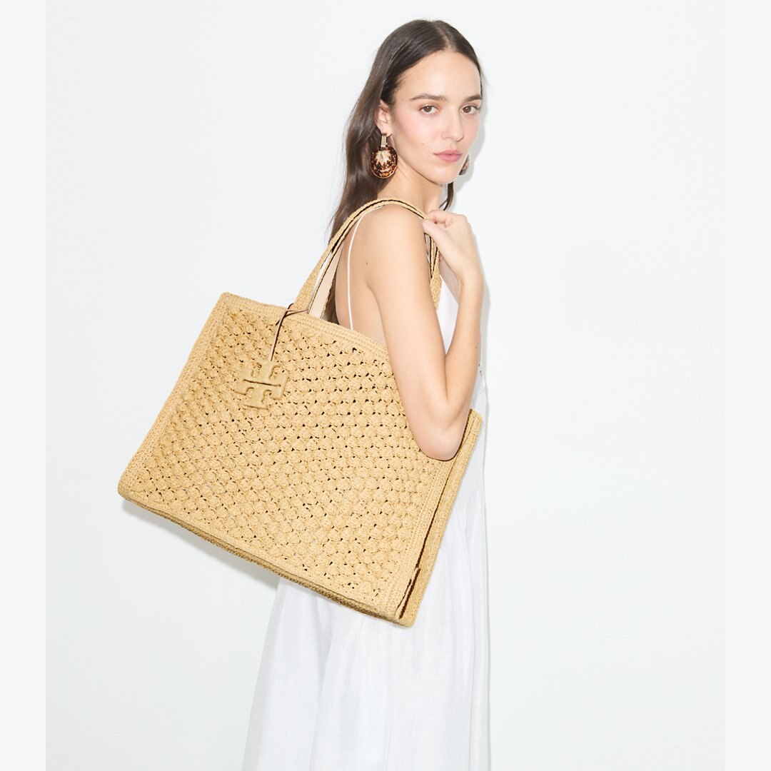 Tory Burch Large Ella Hand-Crocheted Popcorn Tote Natural