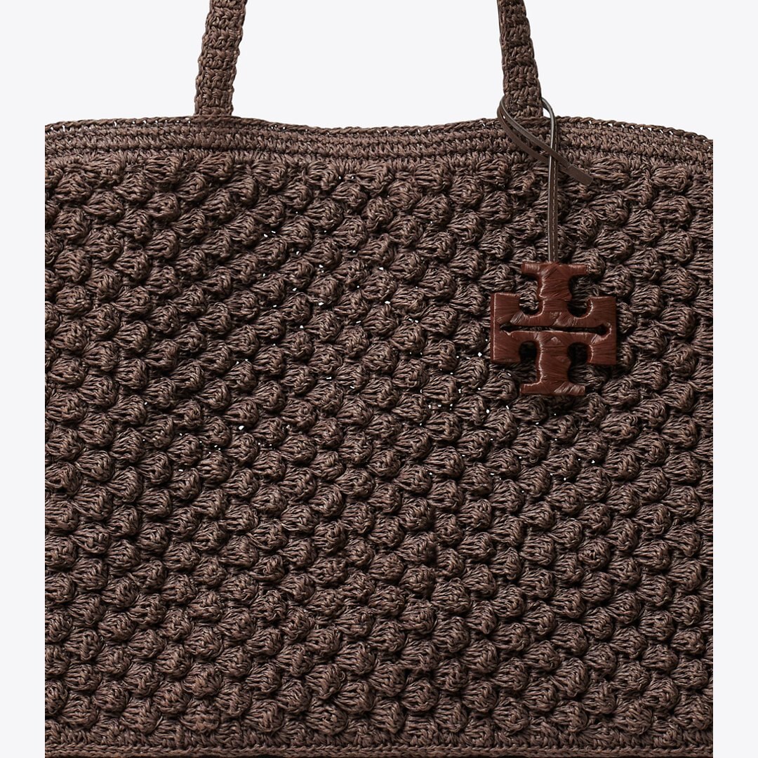 Tory Burch Large Ella Hand-Crocheted Popcorn Tote Dark Cocoa