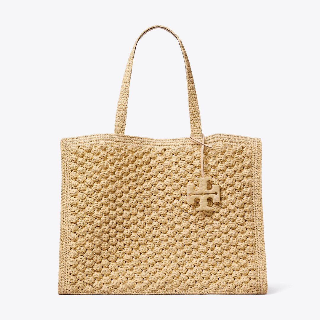 Tory Burch Large Ella Hand-Crocheted Popcorn Tote Natural