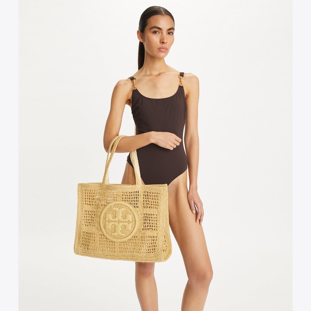 Tory Burch Large Ella Hand-Crocheted Tote Natural