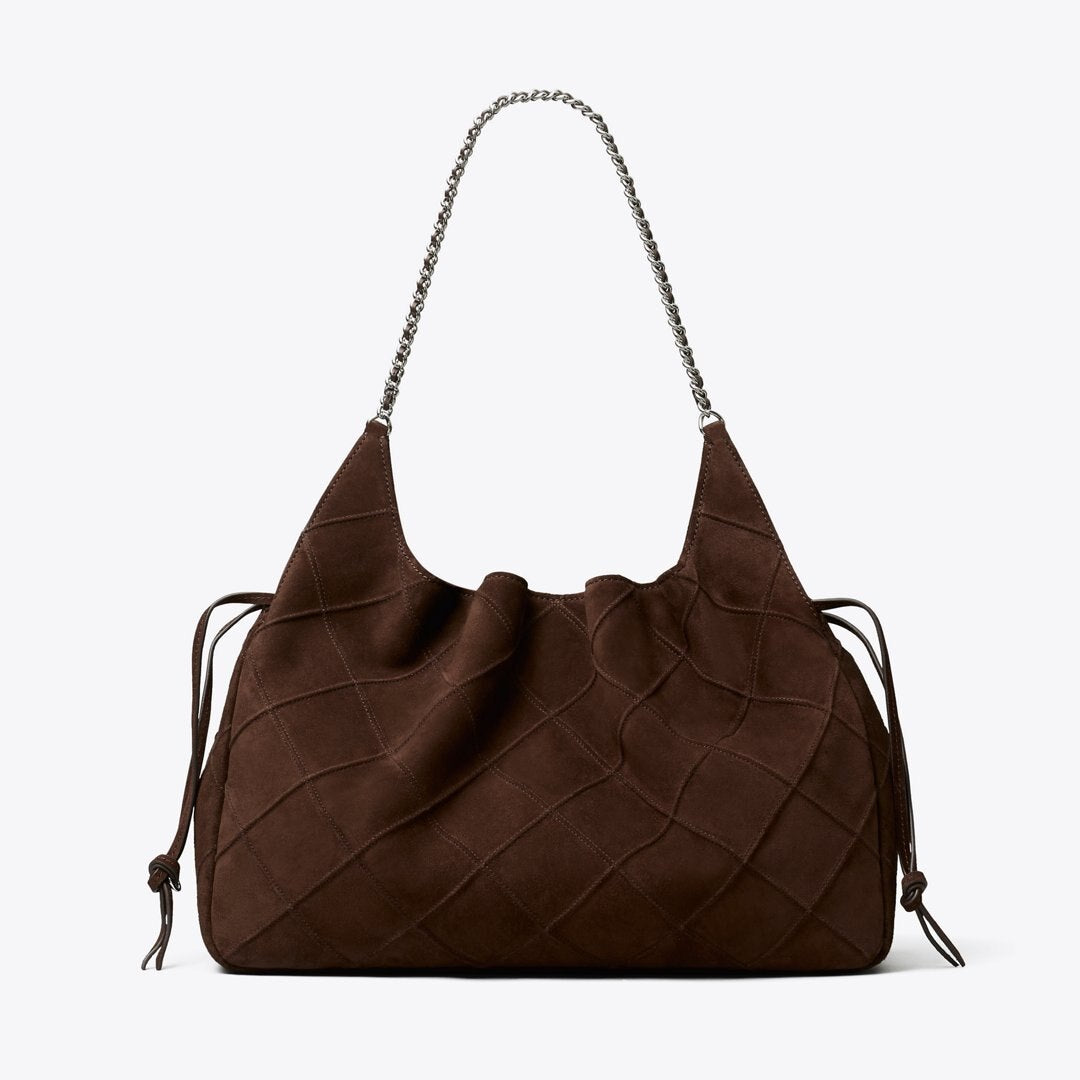 Tory Burch Large Fleming Suede Tote Dark Cocoa