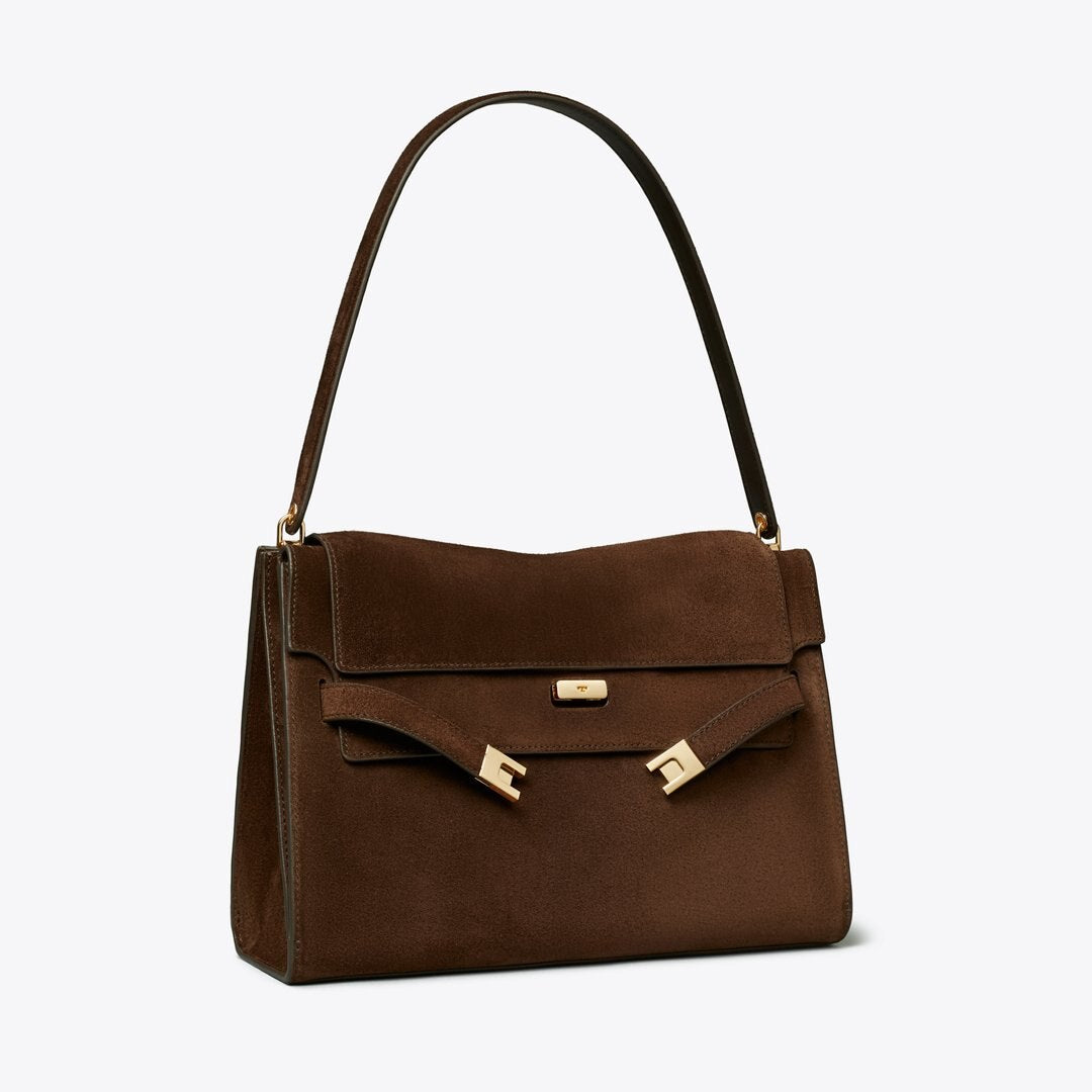 Tory Burch Large Lee Radziwill Suede Shoulder Bag Dark Cocoa