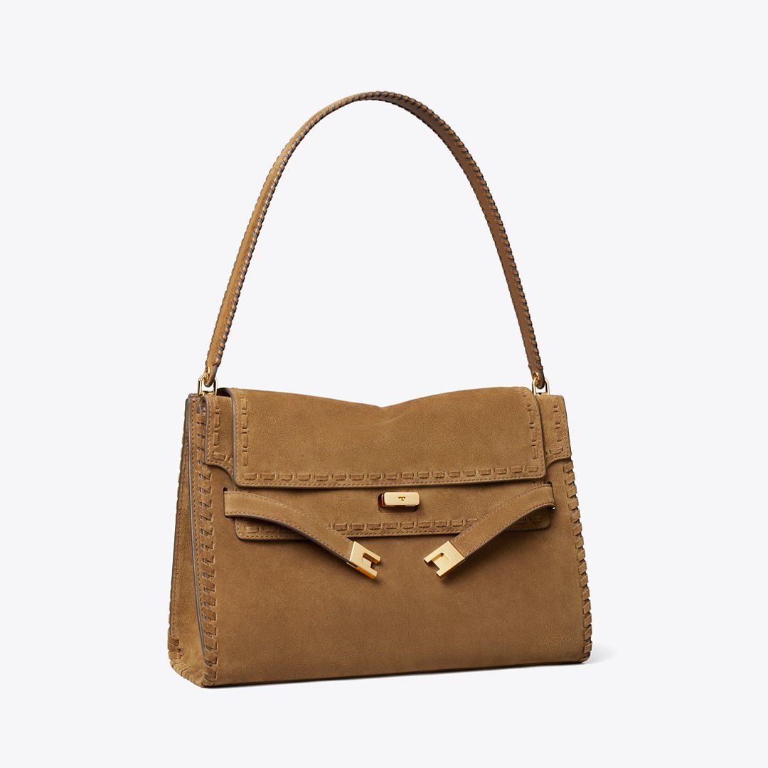 Tory Burch Large Lee Radziwill Suede Shoulder Bag WILD TABACCO