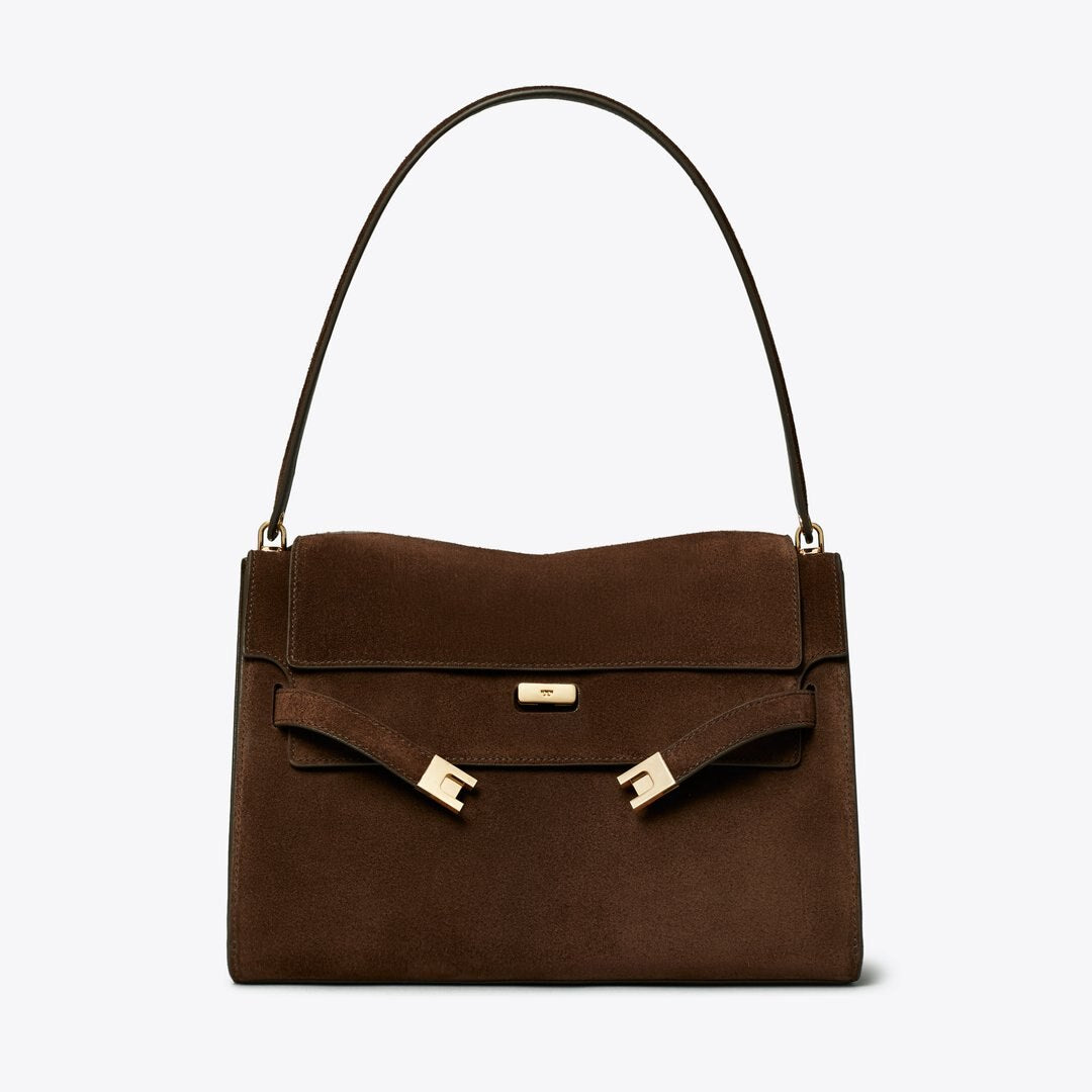 Tory Burch Large Lee Radziwill Suede Shoulder Bag Dark Cocoa