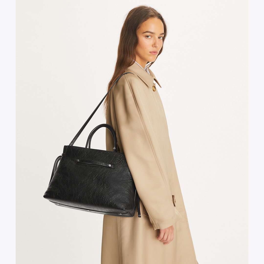 Tory Burch Large Mercer Distressed Satchel Black