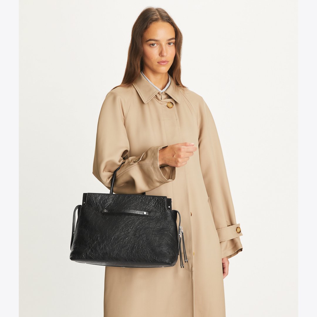 Tory Burch Large Mercer Distressed Satchel Black
