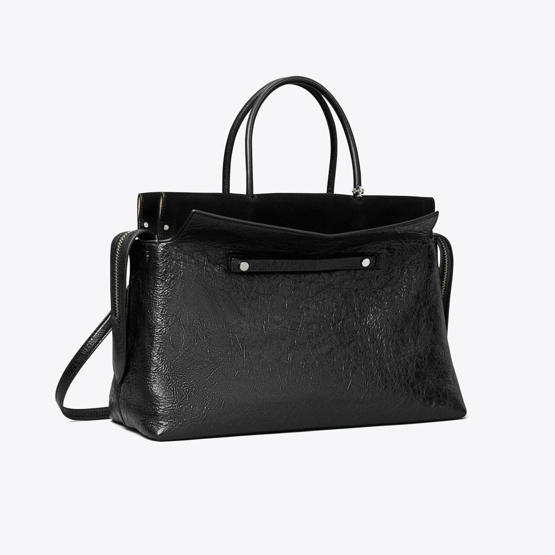 Tory Burch Large Mercer Distressed Satchel Black