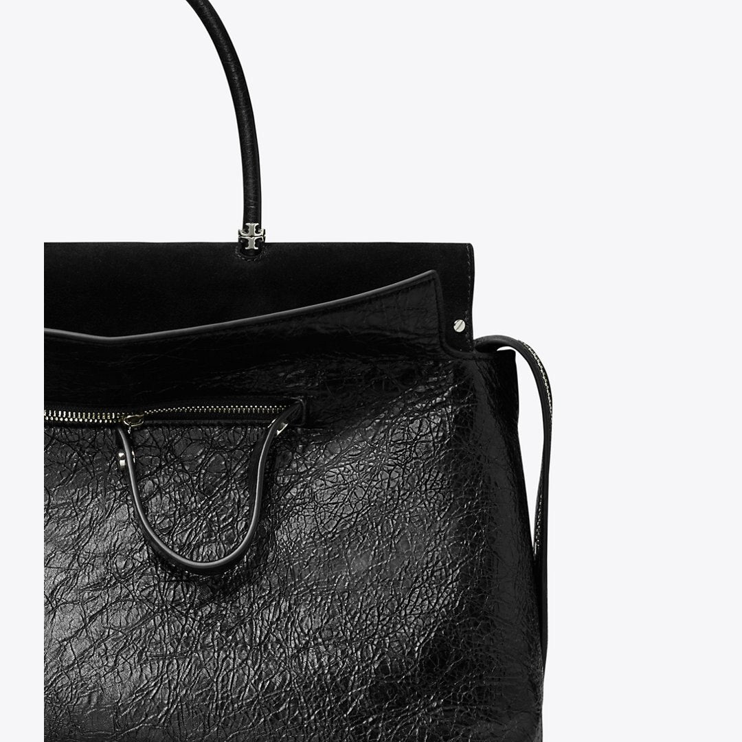Tory Burch Large Mercer Distressed Satchel Black