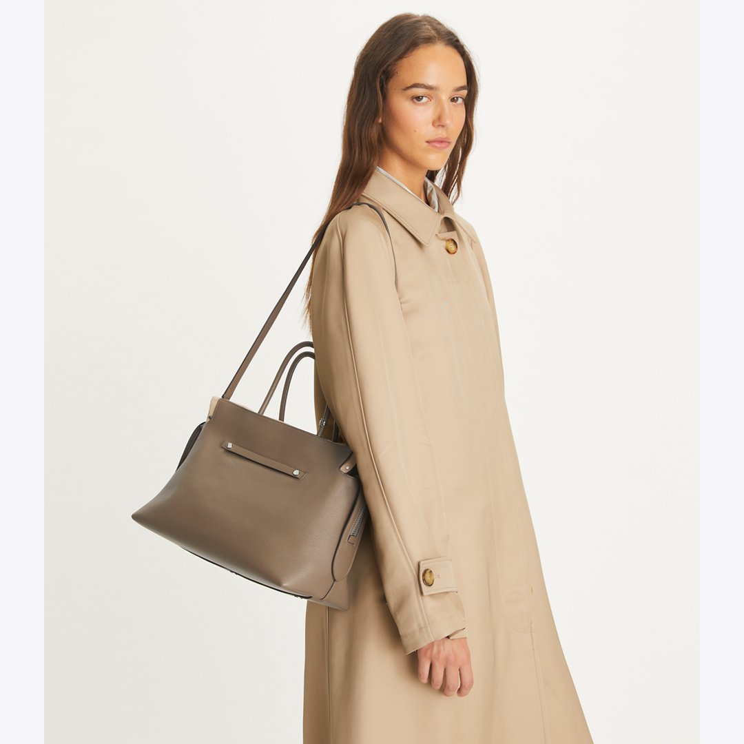 Tory Burch Large Mercer Pebbled Satchel Wild Mushroom